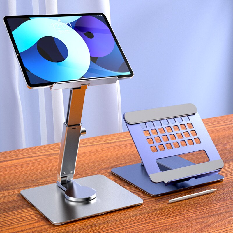 Desk Setup Ipad - Aluminum Tablet Stand 360°Rotating Folding Adjustable