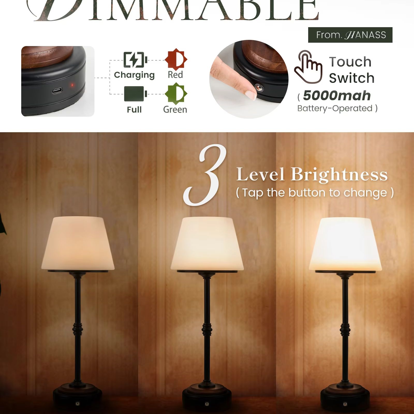 Cordless Table Lamps Set of  5 - Desk Room Setup ulasan dan harga