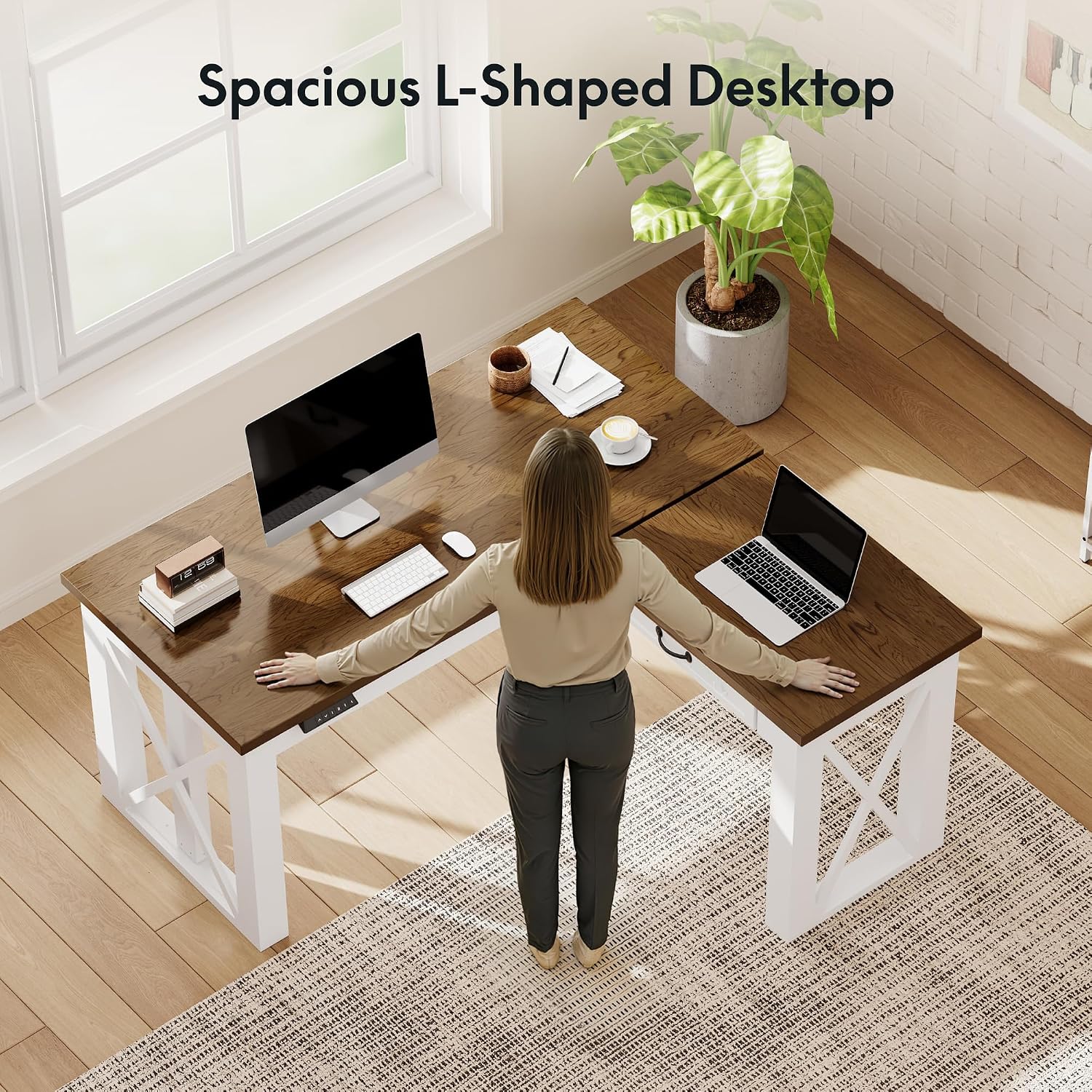 L Shaped Standing Desk with Dr - Setup Desk Monitor ulasan dan harga